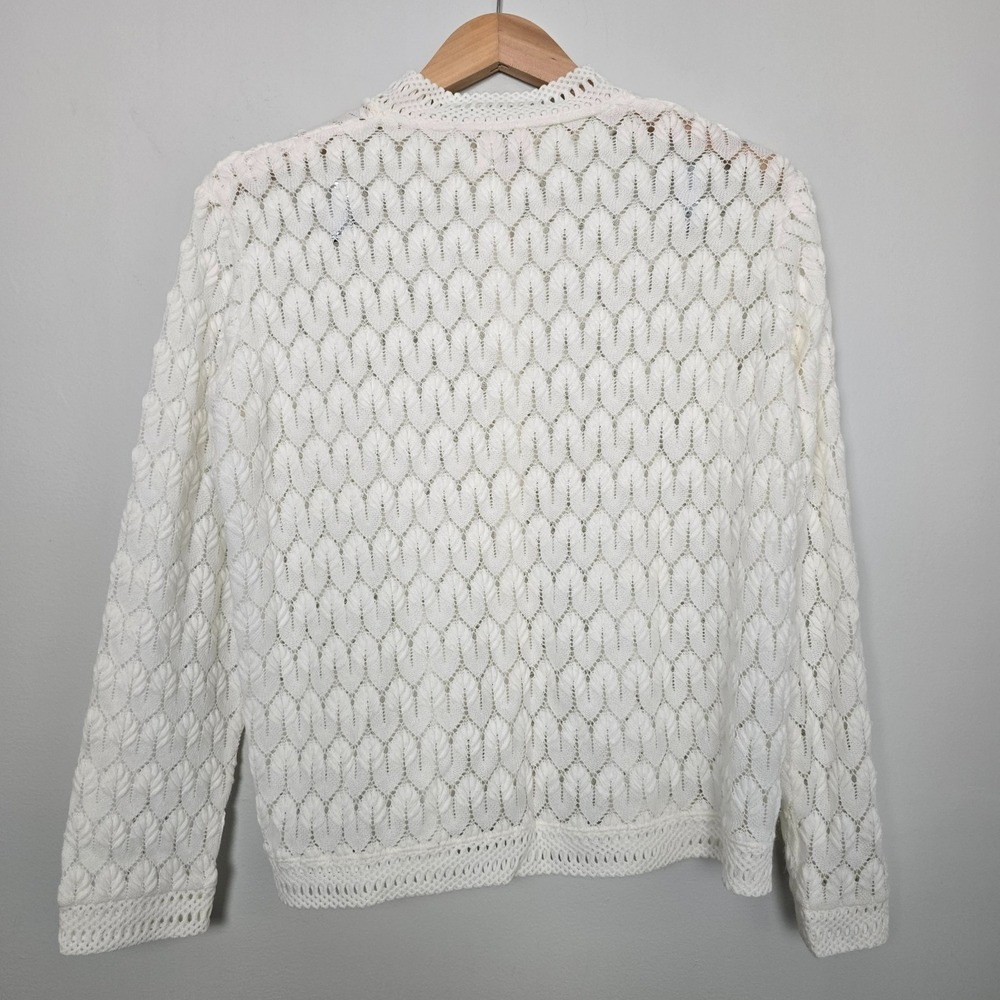 VTG 70s Montgomery Ward Women Cardigan Large White Boho Cottagecore Coquette - Picture 10 of 12